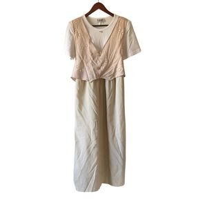 Teddi Petite Vintage Style Layered Gingham   Floral vest Dress Tan White